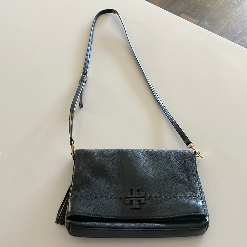 Tory Burch Black Cross Body Purse with Tassel